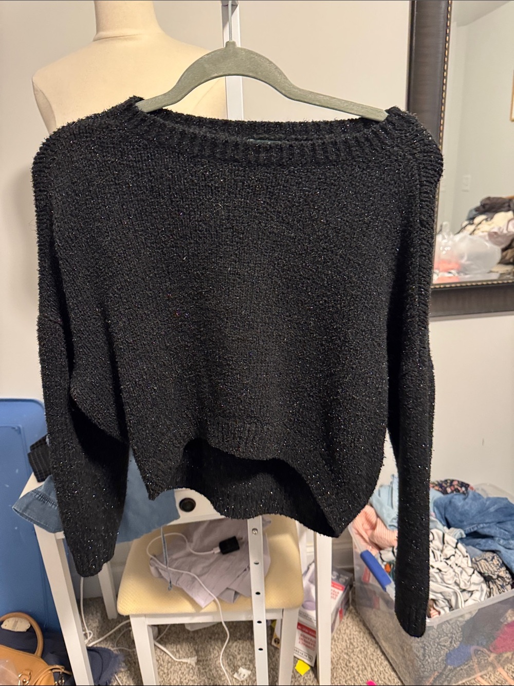 wild fable Black Sparkle Boatneck Crew Sweater